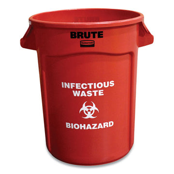Rubbermaid® Commercial Round Brute Container With "infectious Waste: Biohazard" Imprint, Plastic, 32 Gal, Red freeshipping - TVN Wholesale